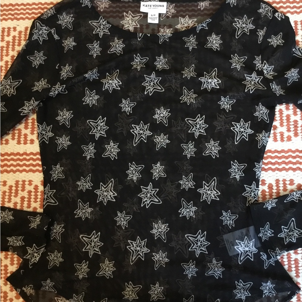 Kate Young Sheer Black Star-Print Long Sleeve Top
